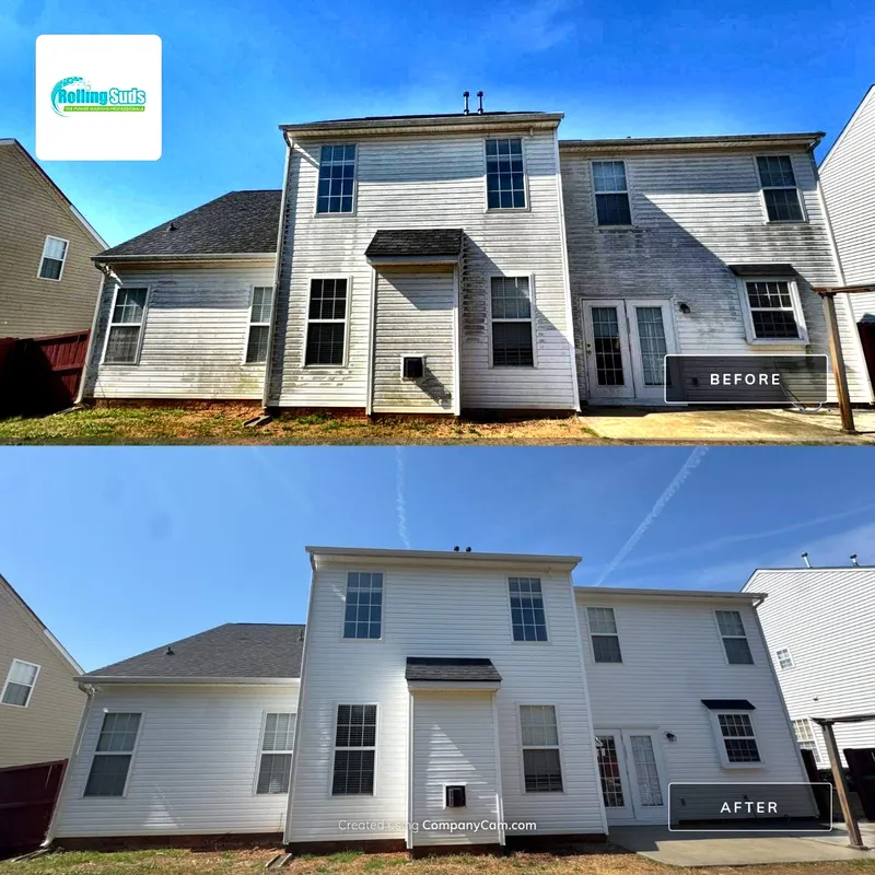 Before and after house wash on a two-story home